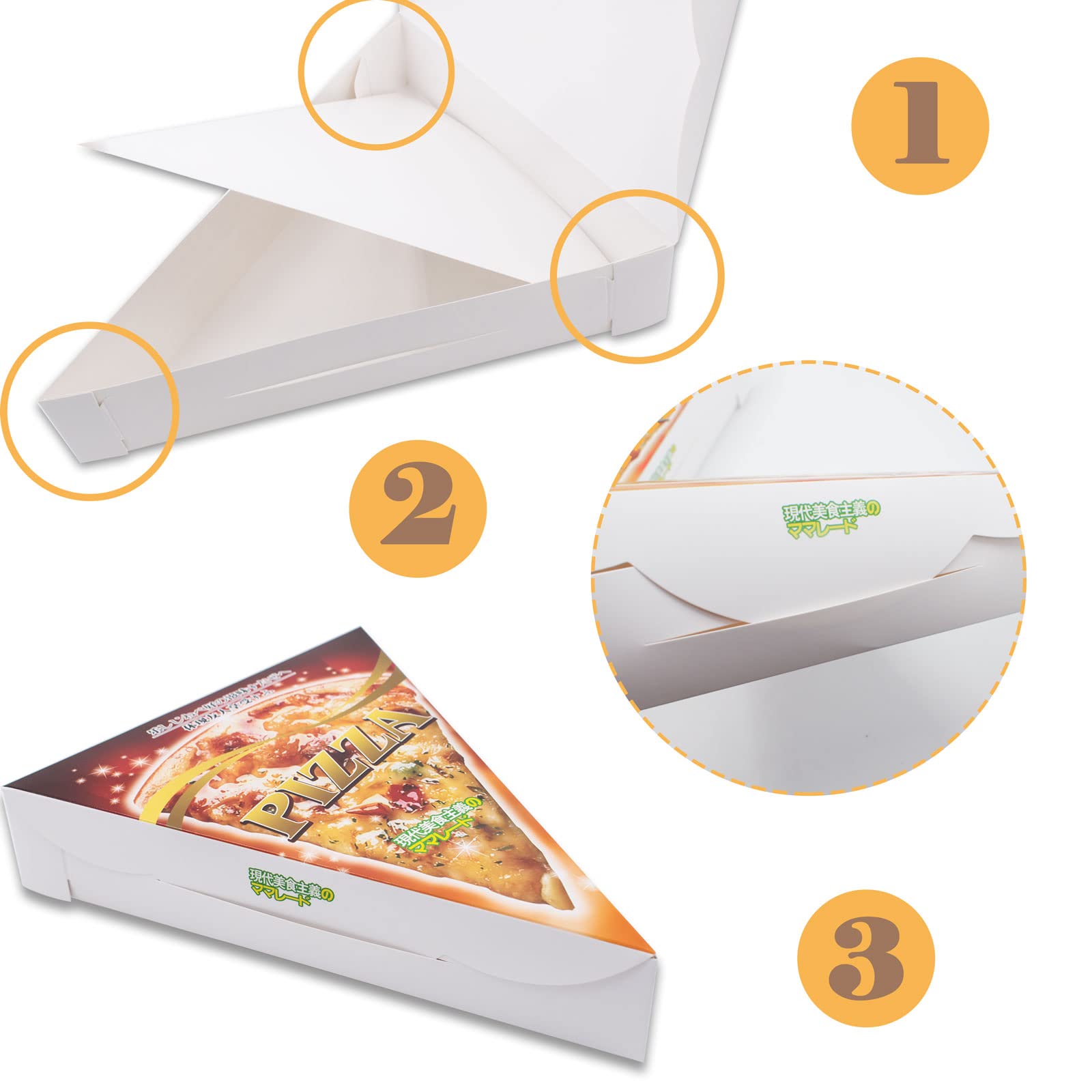 KeaJuidy 24pcs Triangle Pizza Box with Inner Pads Mini Pizza Boxes Take Away Packing Box Take Out Containers Single Slice Pizza Packaging Carton (9.6x7.5x1.77 inchs)