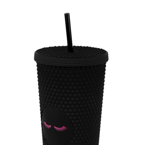 PLA Beauty Studded Tumblers | Insulated Double Wall | With Screw on Lid and Straw | Cold Beverage | Hand Wash | 24 oz (Black Lash)