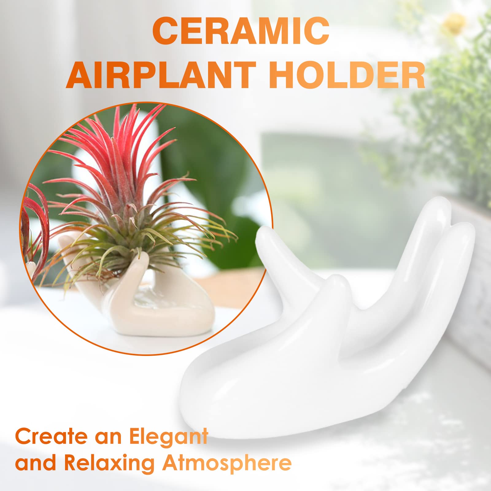 UAIAGM Hand-Shaped Air Plant Holder - Ceramic Mini Stand for Airplants - Decorative White Pot for Live Houseplants - Unique Desk, Table, Shelf Decor