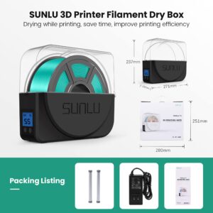 SUNLU Official Filament Dryer S1 Plus, Built-in Circulation Fan, Filament Dryer Box Storage Box for 3D Printer Filament 1.75 2.85 3.00, S1 Plus Black