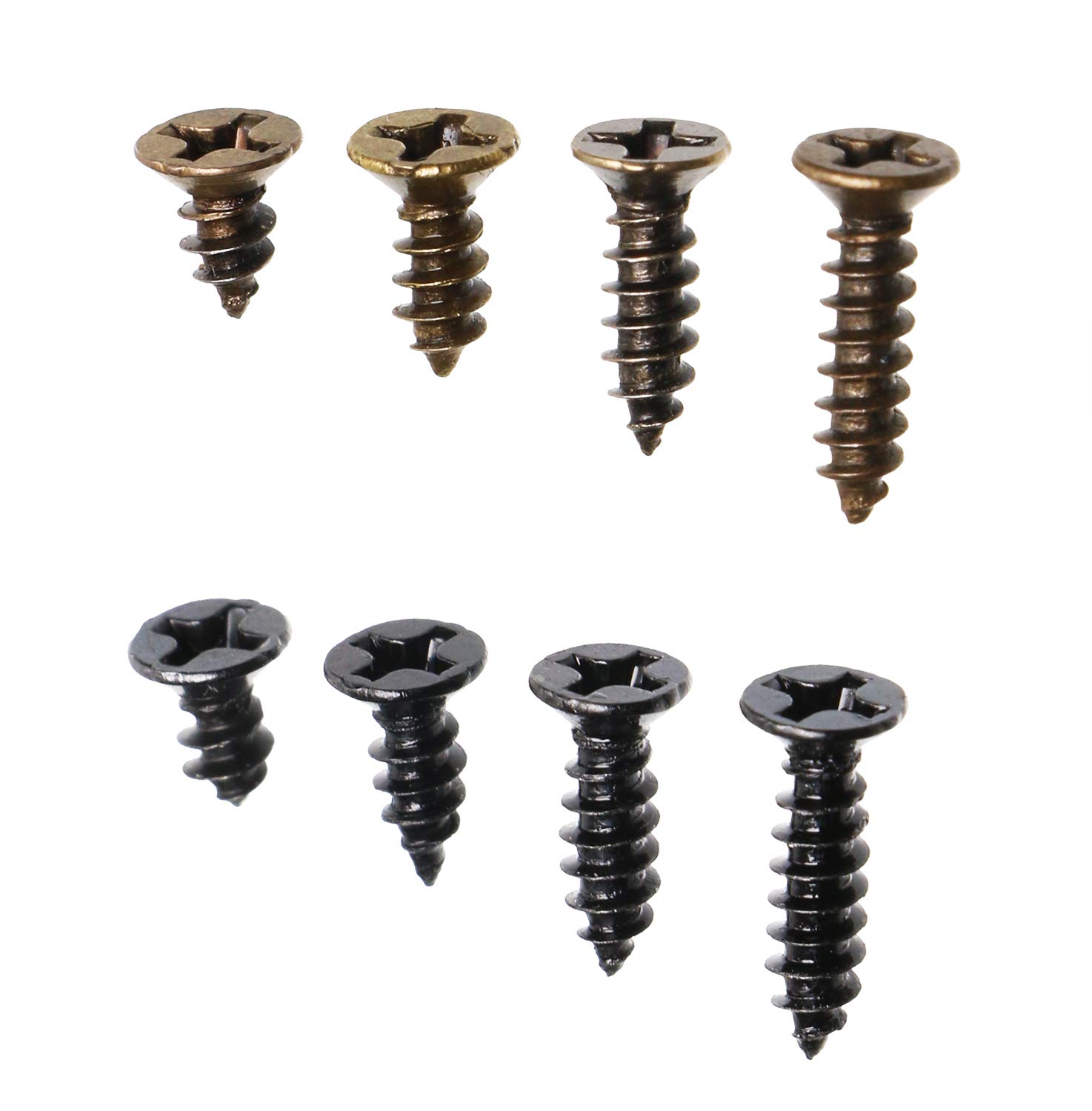 Mini Skater 200PCS Small Cross Flat Head Tapping Wood Screws with Oxide and Wax 4 Size Screws Assortment Kit (Black&Bronze,200pcs)