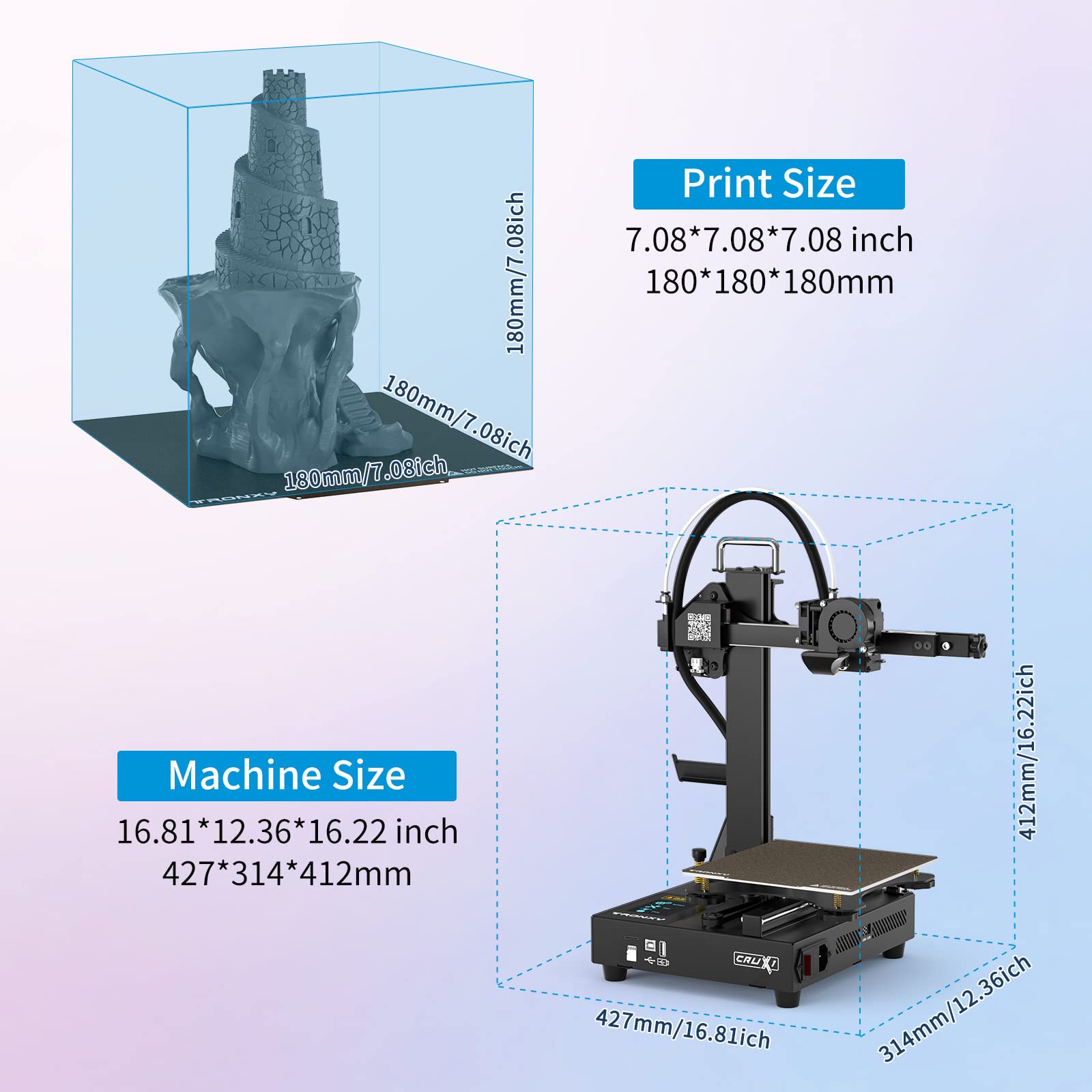 TRONXY Mini Desk 3D Printer CRUX1 with 4 Pack Glow in The Dark PLA 1.75mm 3D Printing Filament 250gx4