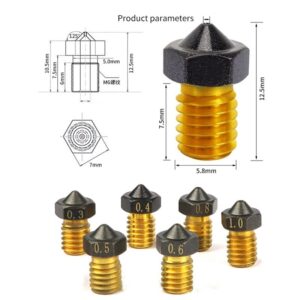 2 Pack Upgrade E3D V6 Nozzle PTFE Coated Brass Non-Stick PLA Extruder Print Head Nozzle for 1.75mm Ender3 Pro CR10/S Hotend (0.6mm)¡­