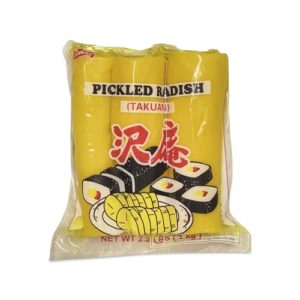 shirakiku pickled radish takuwan | japanese pickle with sulfites | ideal for asian sushi, bento boxes, sandwiches, and salads | (3-piece) pack of 1, 2.2 pounds