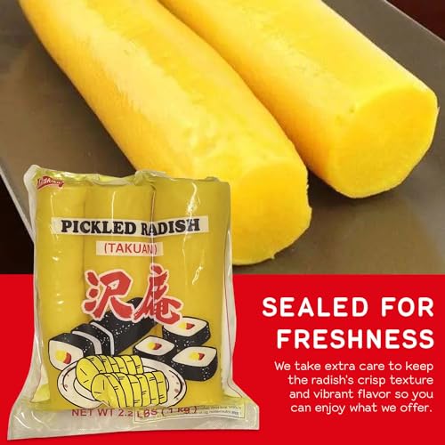 Shirakiku Pickled Radish Takuwan | Japanese Pickle with Sulfites | Ideal for Asian Sushi, Bento Boxes, Sandwiches, and Salads | (3-piece) Pack of 1, 2.2 Pounds