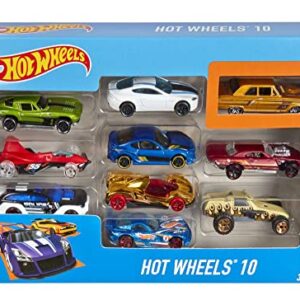 Hot Wheels Set of 10 Toy Cars & Trucks in 1:64 Scale, Race Cars, Semi, Rescue or Construction Trucks (Styles May Vary)