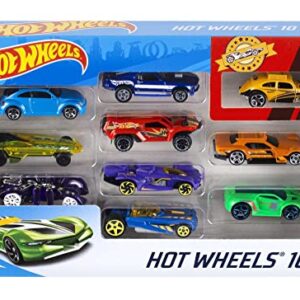 Hot Wheels Set of 10 Toy Cars & Trucks in 1:64 Scale, Race Cars, Semi, Rescue or Construction Trucks (Styles May Vary)