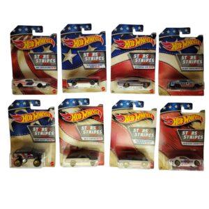 Hot Wheels American Stars and Stripes Bundle of 8 Diecast Vehicles in Red White and Blue