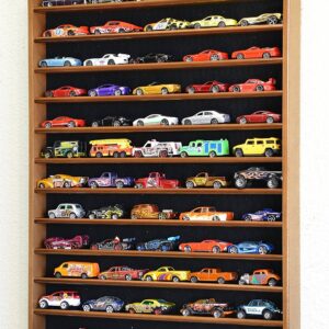 60 Hot Wheels Hotwheels Matchbox 1/64 Scale Diecast Model Cars Display Case - NO DOOR (Walnut Wood Finish)