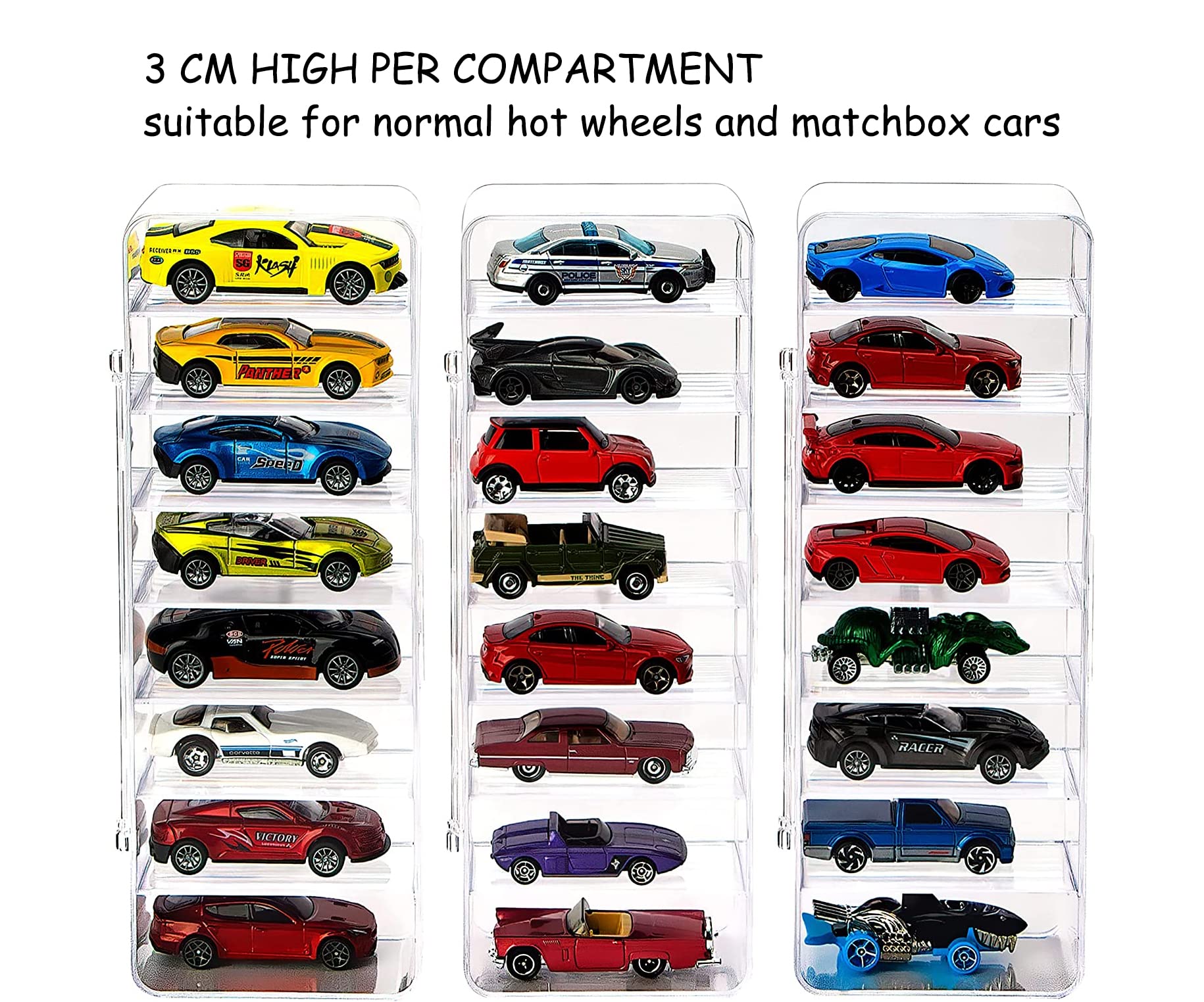 KISLANE 24 Toy Cars Display Case Compatible with Toy Cars, Transparent Acrylic Display Case Matchbox Cars