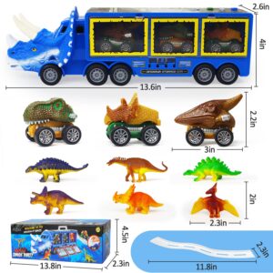 Dinosaur Toys for Kids 3-7, Dinosaur Transport Truck for Boys with Roar & Music Button and Slide, 11 Pack Friction Truck Toy Include 3 Pull Back Dinosaur Cars and 6 Dino Figures, Gift for Children