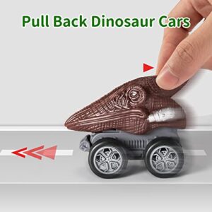 MAGICDINOSAUR Dinosaur Truck Play Set includes 3 Mini Dino Race Cars, 3 Dino Construction Trucks, 6 Realistic Dinosaur Figures, 2 Trees and 1 Play Mat, Gift Toy for Kids 3 4 5 6 7 Year