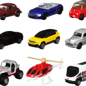 Matchbox Cars, 9-Pack Die-Cast 1:64 Scale Toy Cars, Construction or Garbage Trucks, Rescue Vehicles or Planes (Styles May Vary).