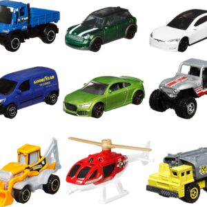 Matchbox Cars, 9-Pack Die-Cast 1:64 Scale Toy Cars, Construction or Garbage Trucks, Rescue Vehicles or Planes (Styles May Vary).