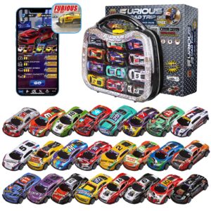 golden wheel 24 race cars pack - 1:64 vehicles die-cast metal mini pull back cars set with storage case & free online games - 2023 hot toy birthday party gift for kids ages 3+ years old