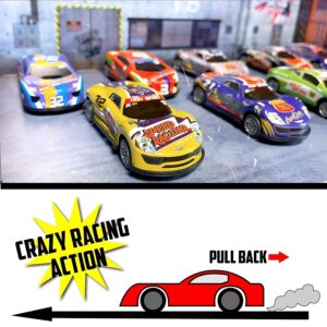 Golden Wheel 24 Race Cars Pack - 1:64 Vehicles Die-cast Metal Mini Pull Back Cars Set with Storage Case & Free Online Games - 2023 Hot Toy Birthday Party Gift for Kids Ages 3+ Years Old