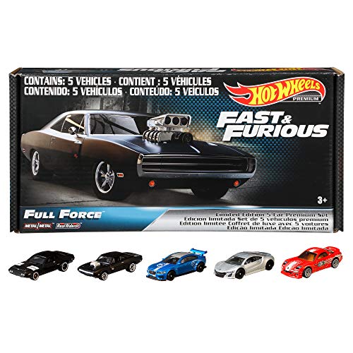 Hot Wheels Fast & Furious: Full Force Re-Release 5 Premium All-Metal Castings Real Riders Wheels in Original Packaging in One Exclusive Bundle Box [Amazon Exclusive]