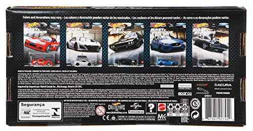 Hot Wheels Fast & Furious: Full Force Re-Release 5 Premium All-Metal Castings Real Riders Wheels in Original Packaging in One Exclusive Bundle Box [Amazon Exclusive]