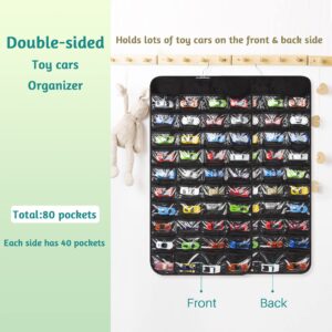 JOYMOMO Hanging Organizers for Toy Cars Double Sided 80 Pockets Display Case for Toy Cars (Without Toy Cars) (80 Slots Black)