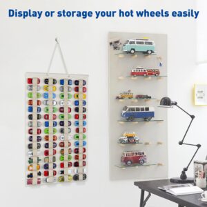 JOYMOMO Hanging Storage Organizer for Toy Cars Felt Display Case Hold Up 60 Toy Cars (Cream)