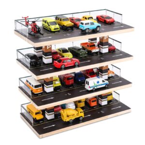 saichotoy hot wheels & matchbox display case, 1/64 scale diecast toy car storage, parking garage diorama - freestanding storage with 4 levels 24 spots maximum 40 cars