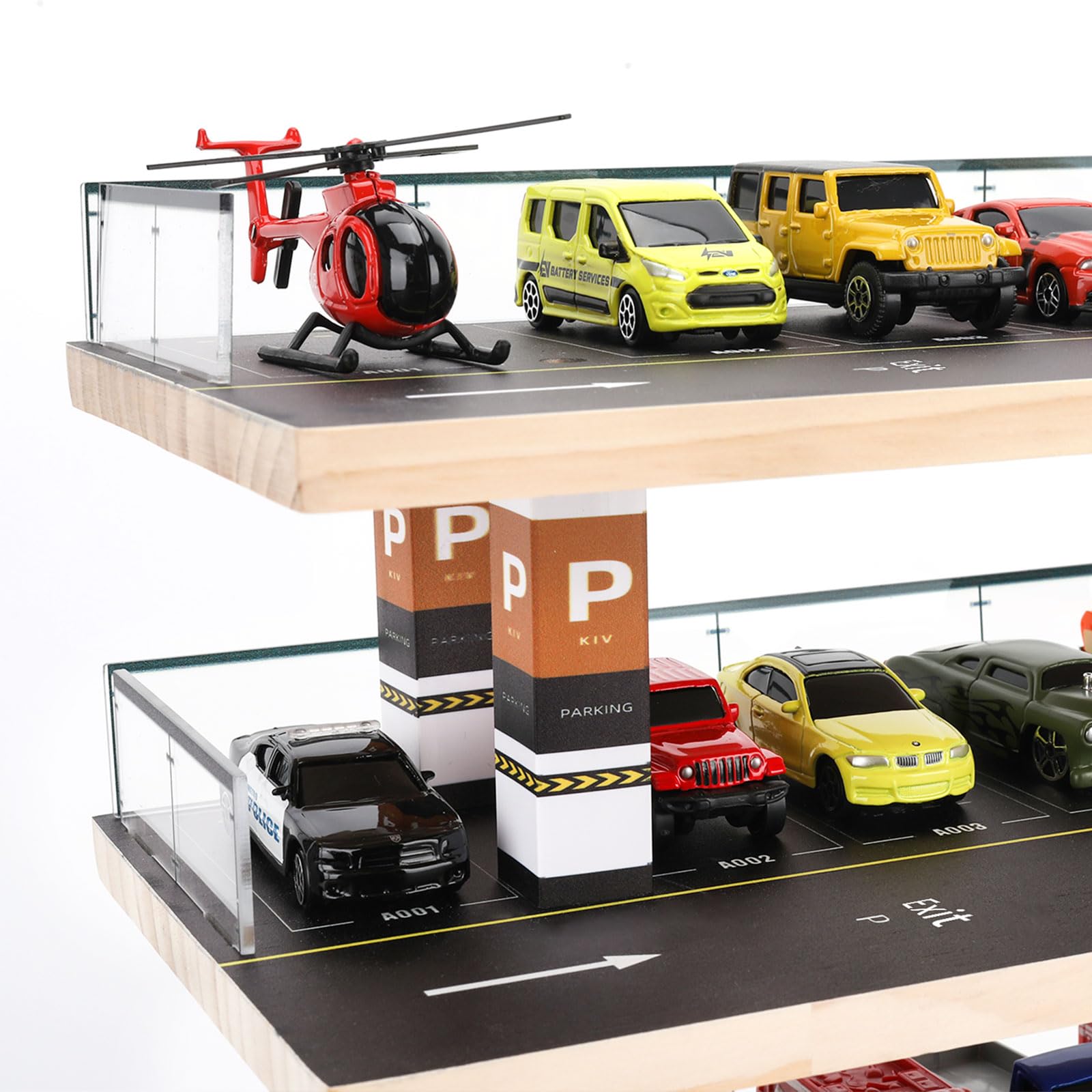 Saichotoy Hot Wheels & MatchBox Display Case, 1/64 Scale Diecast Toy Car Storage, Parking Garage Diorama - Freestanding Storage with 4 levels 24 spots maximum 40 cars