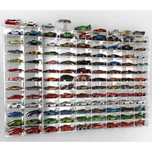 Display Case Wall Cabinet for 1:64 Scale Matchbox Hot Toy Cars Wheels 108 Slots UV Protect Mirrored Background