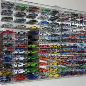 Display Case Wall Cabinet for 1:64 Scale Matchbox Hot Toy Cars Wheels 108 Slots UV Protect Mirrored Background