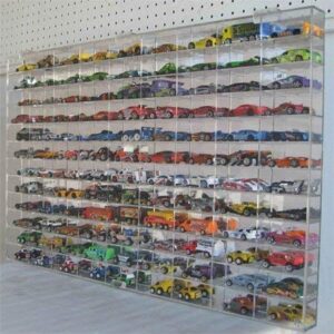 Display Case Wall Cabinet for 1:64 Scale Matchbox Hot Toy Cars Wheels 108 Slots UV Protect Mirrored Background