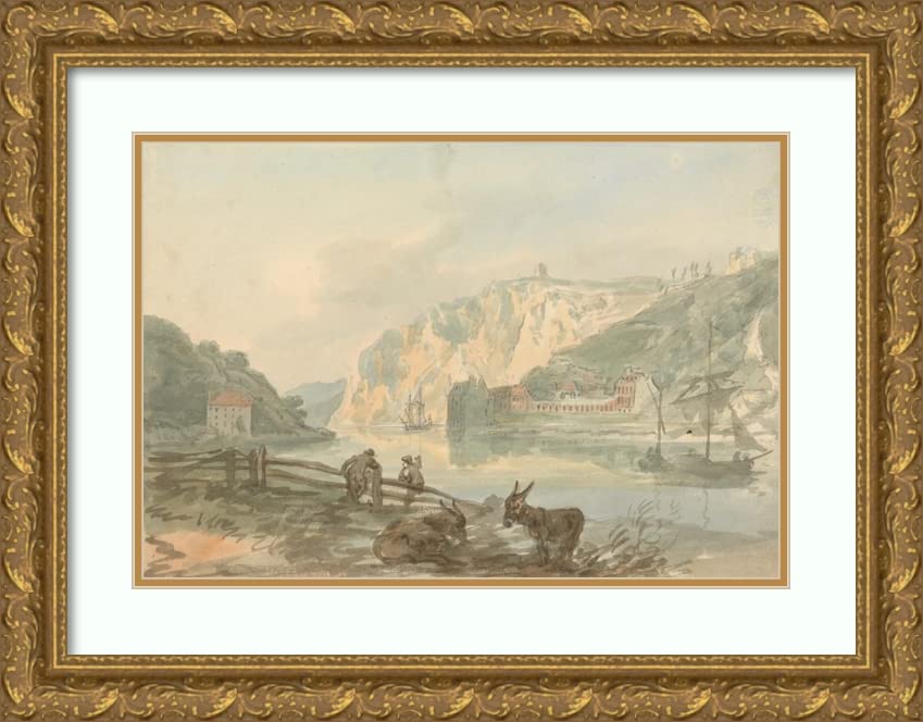 ArtDirect Nicholas Pocock 18x14 Gold Ornate Frame and Double Matted Museum Art Print Titled - Hotwells from Rownham Ferry