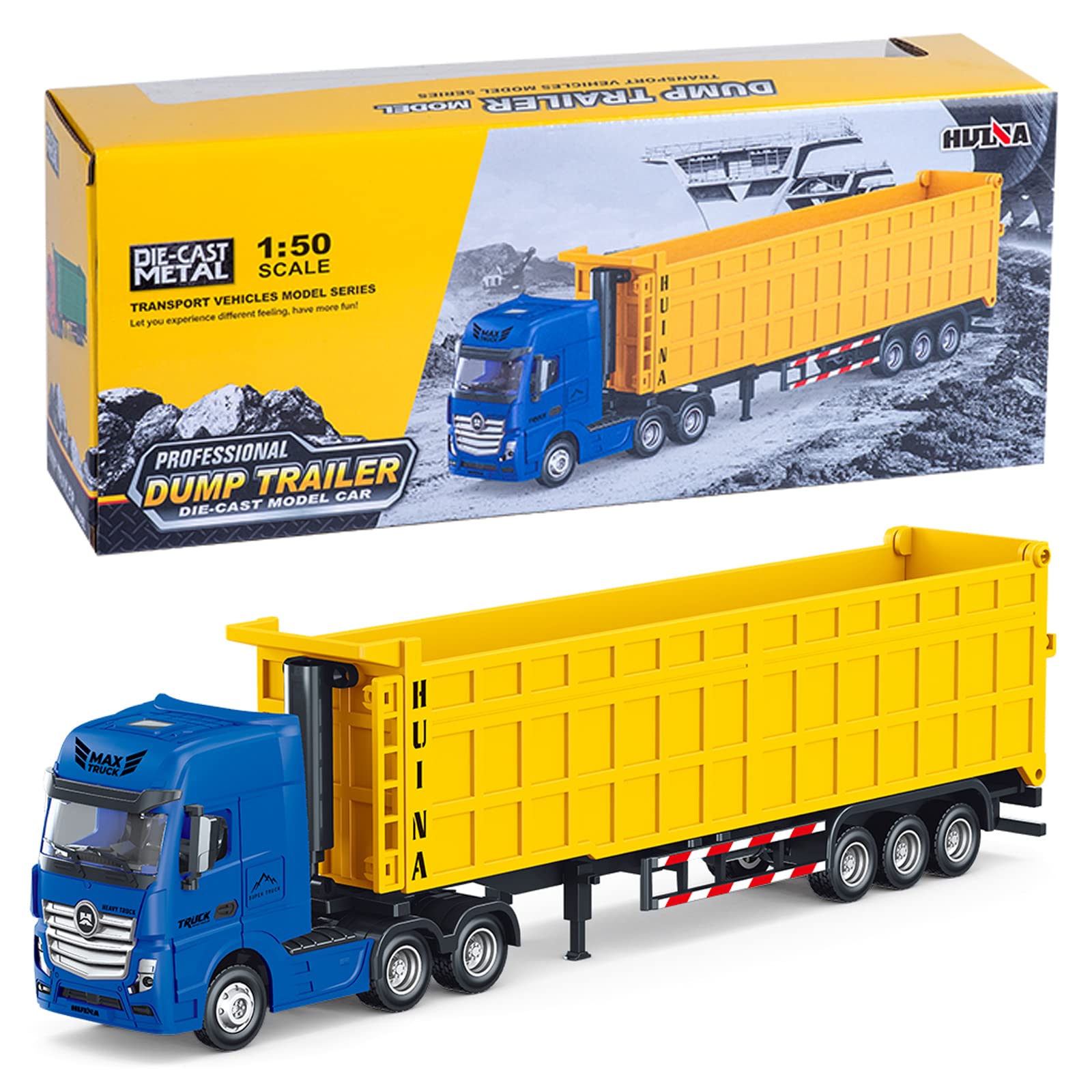 Qcar Dump Trailer Truck Vehicles Toys,1:50 Scale Dump Truck with Trailer, Toy Trucks for Kids