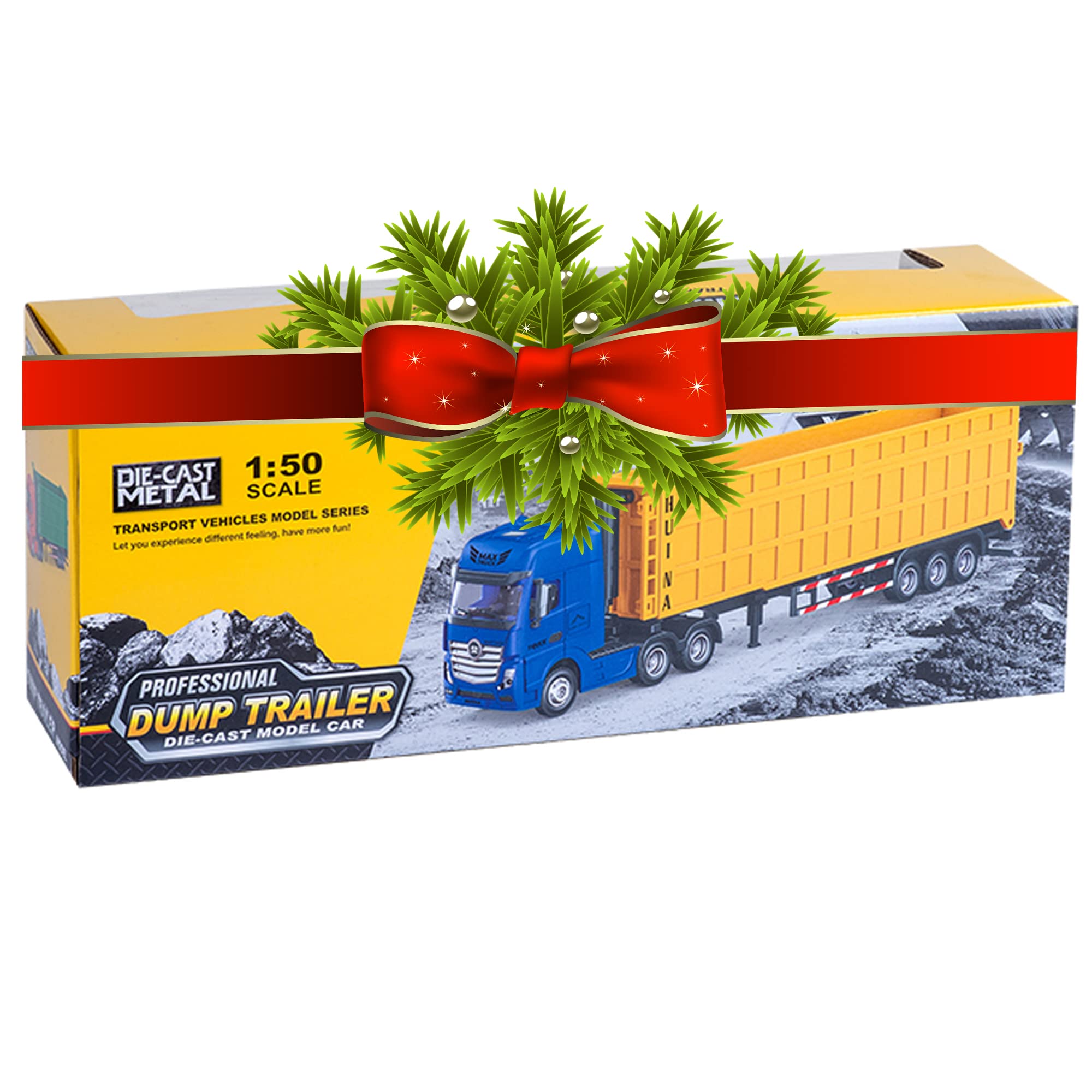 Qcar Dump Trailer Truck Vehicles Toys,1:50 Scale Dump Truck with Trailer, Toy Trucks for Kids