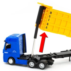 Qcar Dump Trailer Truck Vehicles Toys,1:50 Scale Dump Truck with Trailer, Toy Trucks for Kids