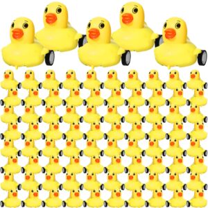 hiboom 100 pcs mini duck pull back cars toys duckies race car yellow duck push and go cars racing toy vehicle set for birthday party favors stocking fillers decorations accessories