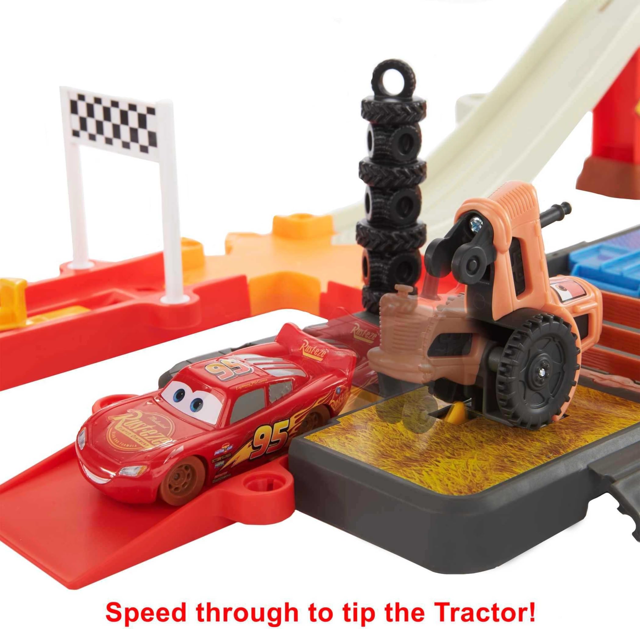 Mattel Disney and Pixar Cars Track Set with Lightning McQueen Toy Car & Storage Tub, Race & Go Playset, 20+ Pieces Include Launcher