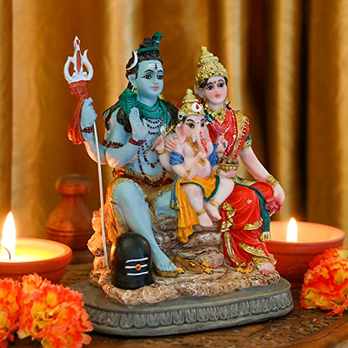 India God Shiva Family Statue - 6.1”H Hindu Idols Shiva Family Sculpture Shiva Ganesh Shiva Parvati Murti Moorti Pooja Idol Diwali Gifts Puja Gifts Home Office Temple Mandir Altar Decor