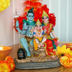 India God Shiva Family Statue - 6.1”H Hindu Idols Shiva Family Sculpture Shiva Ganesh Shiva Parvati Murti Moorti Pooja Idol Diwali Gifts Puja Gifts Home Office Temple Mandir Altar Decor