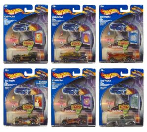 hot wheels planet 2002 - complete set of 6 energy cars: electrical, cyber, particle, protonic, geothermal & chemical w/ 6 cd's for online racing game