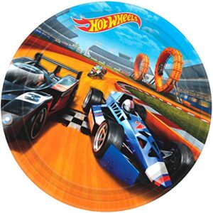 hot wheels wild racer round plates (9", 6 packs of 8) - vibrant multicolor paper party plates - ideal for kids birthday or hot wheels themed celebrations - 48 pc.