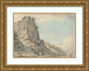 artdirect francis wheatley 18x14 gold ornate frame and double matted museum art print titled - st. vincent's rock, clifton, bristol with hotwell's spring house in the distance