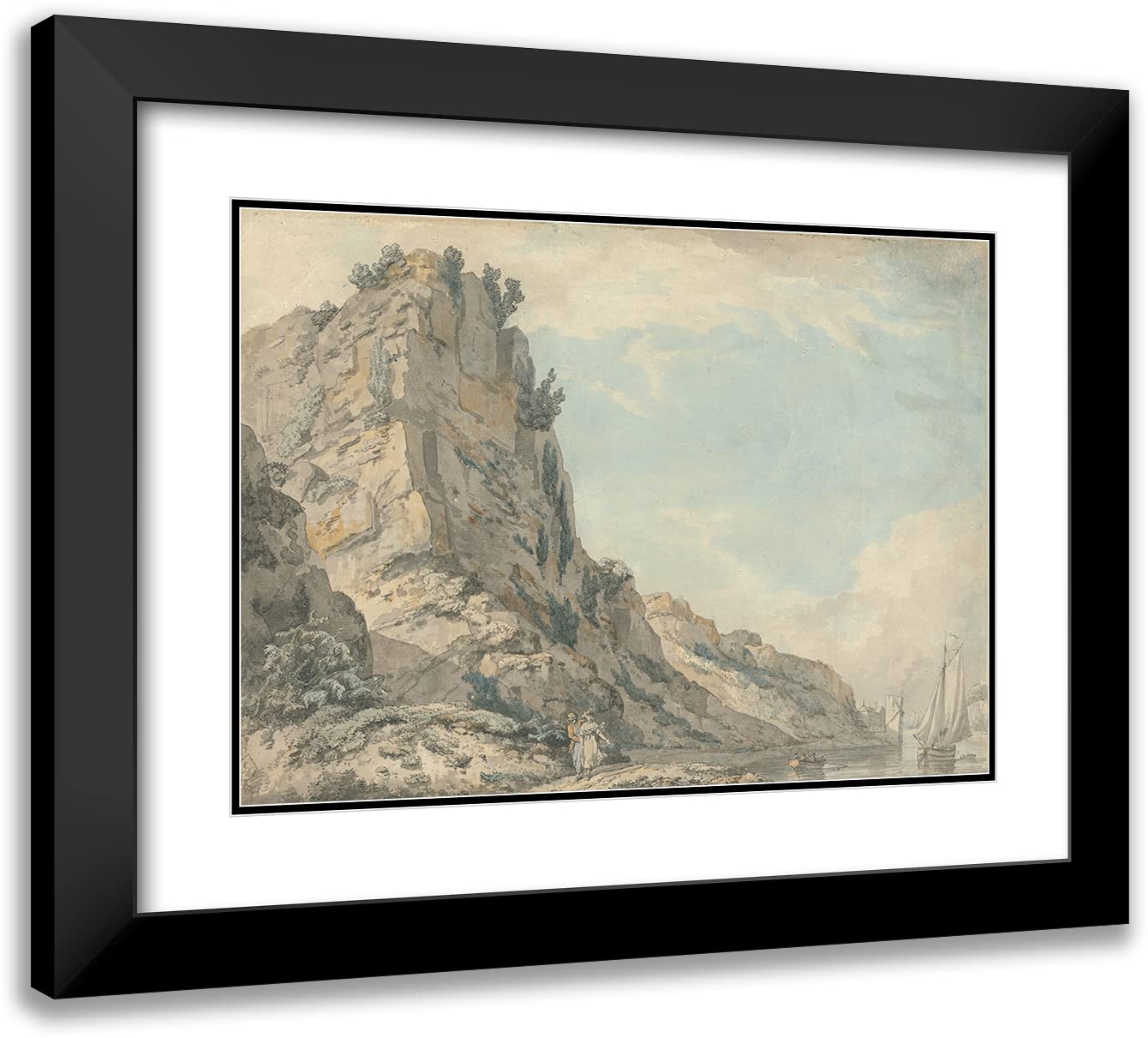 ArtDirect Francis Wheatley 24x18 Black Modern Frame and Double Matted Museum Art Print Titled - St. Vincent's Rock, Clifton, Bristol with Hotwell's Spring House in the Distance