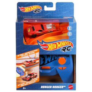 Hot Wheels RC Car, Remote-Control Rodger Dodger in 1:64 Scale, Race On and Off Track, includes Track Adapter​​