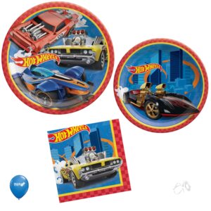 hot wheels party supplies bundle with luncheon plates, dessert plates and napkins for 8 guests