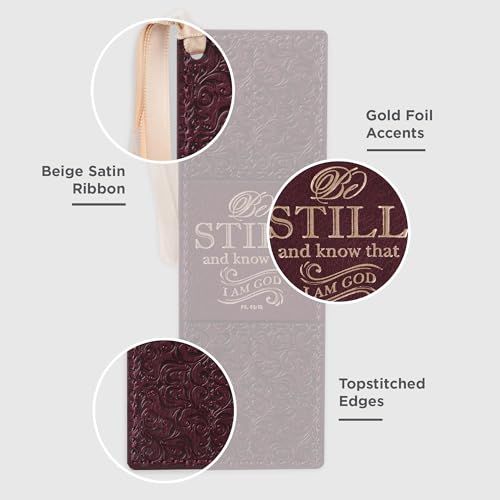 Christian Art Gifts Faux Leather Bookmark Be Still and Know Psalm 46:10 Bible Verse, Brown