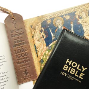 Leather Bible Bookmarks - 2 Leather Christian Bookmarks with Inspirational Bible Verse | Joshua 1: 9 Be Strong & Courageous | Perfect Religious Book Marker Gifts for Men, Women, Readers and Friends