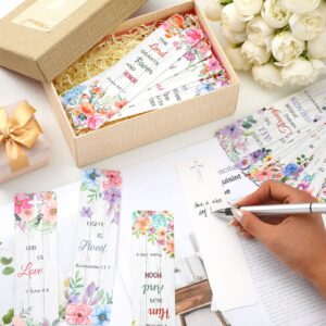 120 Pieces Bible Verses Bookmarks with Hollow Cross for Women Scripture Bookmarks Christian Book Markers for Women Men Church Gifts Supplies (Wood Flower)