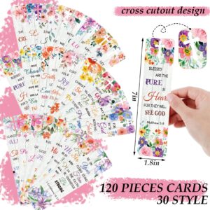 120 Pieces Bible Verses Bookmarks with Hollow Cross for Women Scripture Bookmarks Christian Book Markers for Women Men Church Gifts Supplies (Wood Flower)