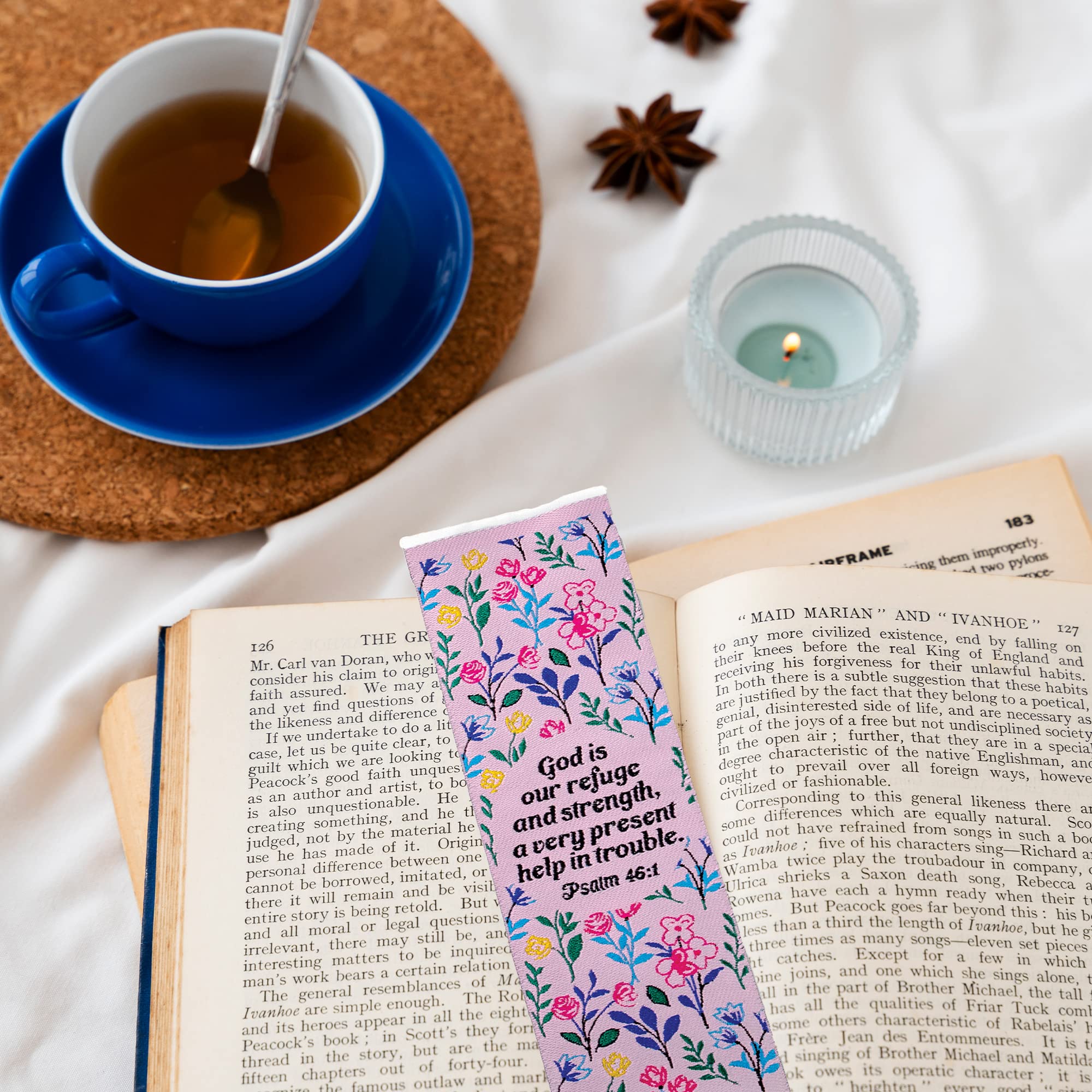 Fabric Bible Bookmark with Bonus Tassel Bookmark - Psalm 46:1: God Is Our Refuge and Strength Bible Book Markers - Christian Bookmarks for Women - Religious Bookmarks - Christian Gifts for Women