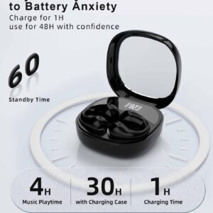 Clip-On Open Ear Headphones, Wireless Earbuds Bluetooth 5.3, Clip Earbuds with Digital Display Charging Case 80 Hours Playtime, IPX5 Waterproof Sports Earbuds for Cycling Running Work, Black