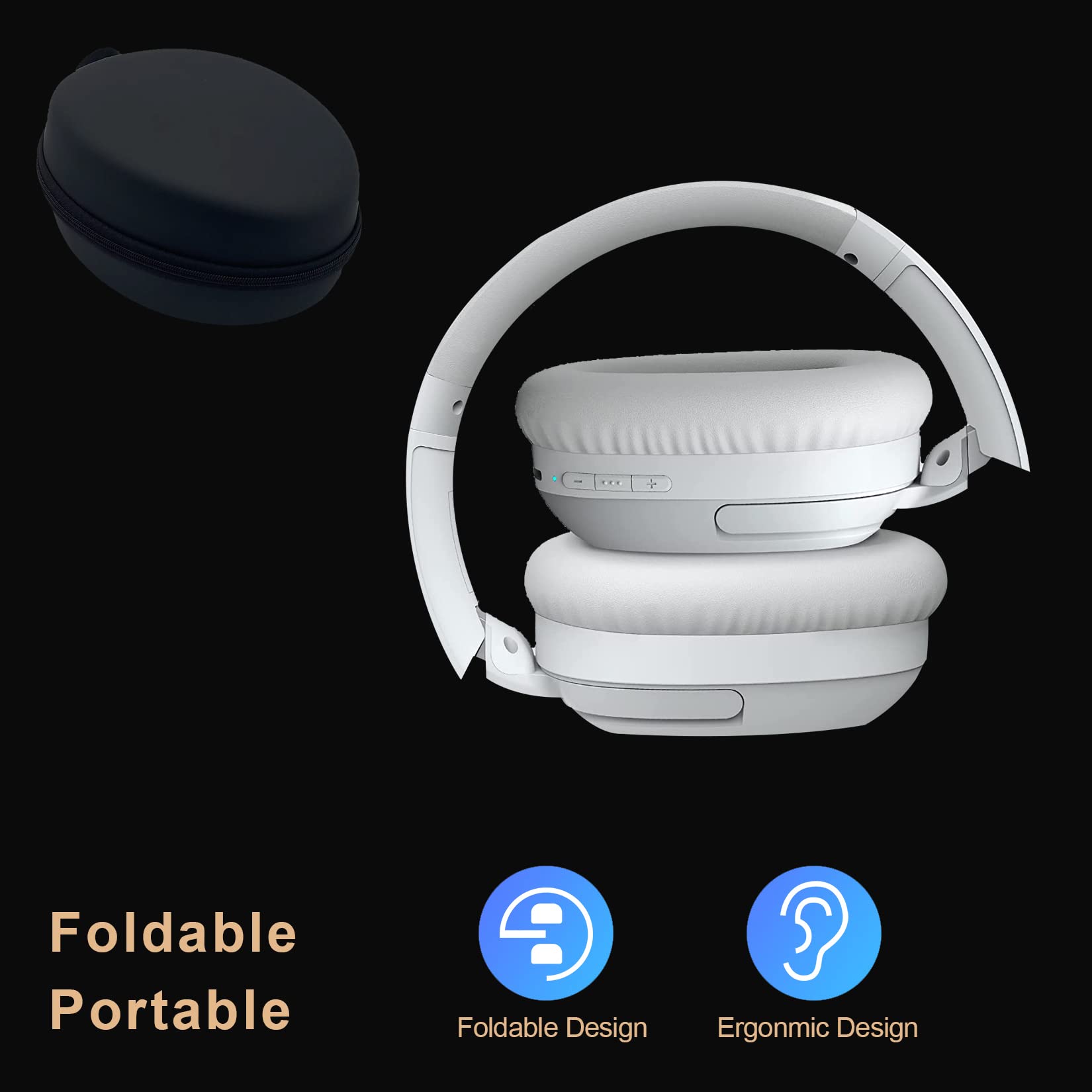 CENCENXIN-S4 Over-Ear Active Noise Cancelling Headphones Foldable Headphones Bluetooth Headphones-with Mic 80H Playtime Comfortable Earcups(Grey)